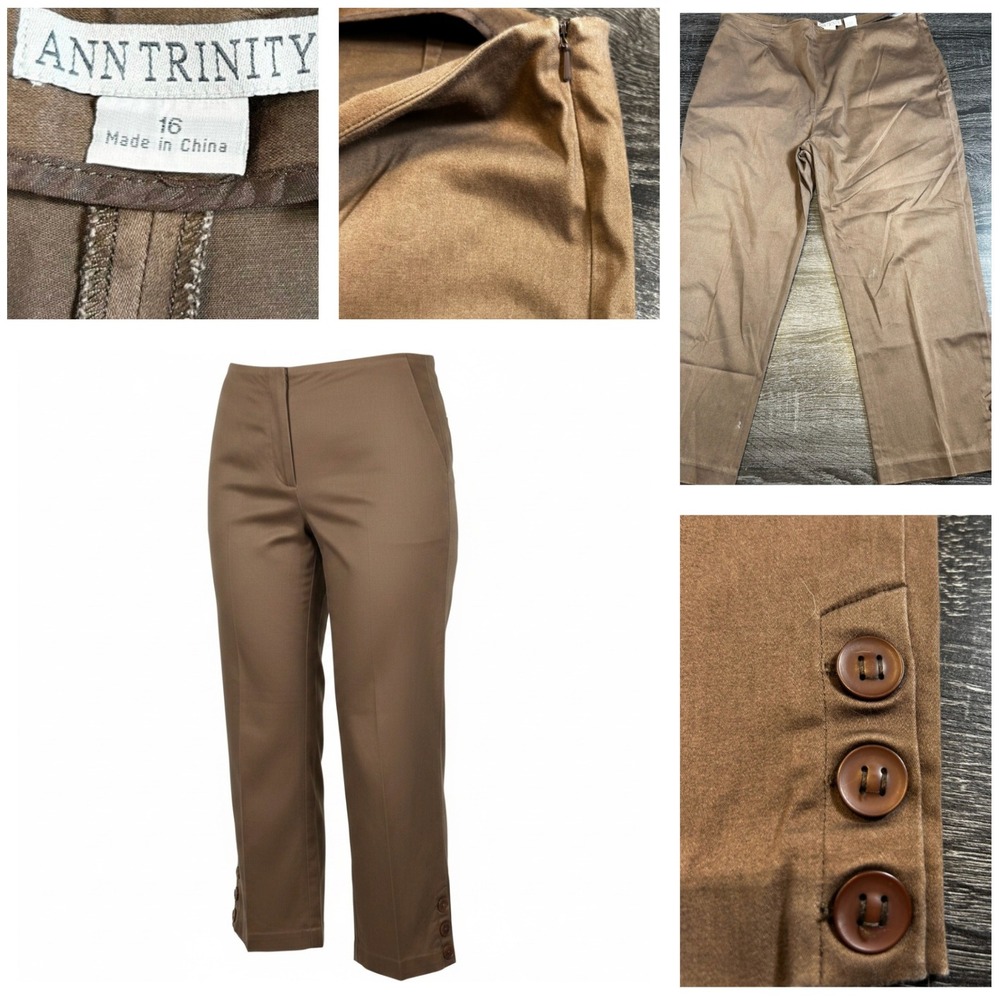 Ann Trinity Women's Brown Cropped Pants‎ Size 16 Cottagecore ResortWear